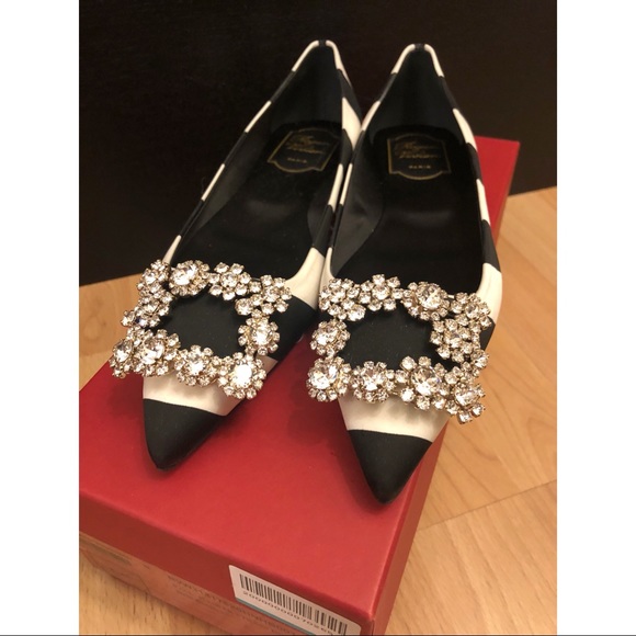 Roger Vivier Crystal Embellished Striped Flats - Picture 11 of 14